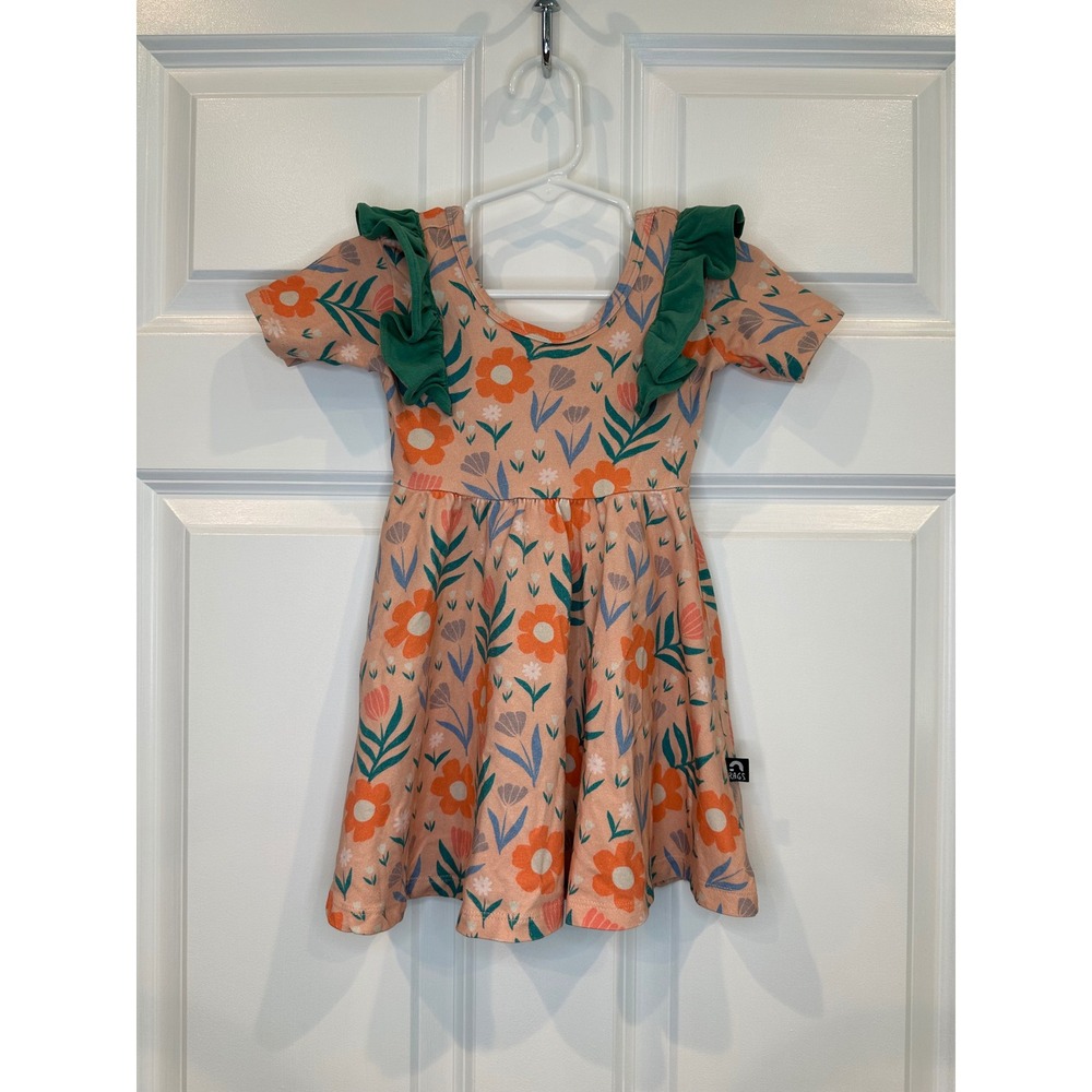 Rags Kids Size 2T Dress Orange Floral Ruffle Sleeve Girls Meadow Flower
